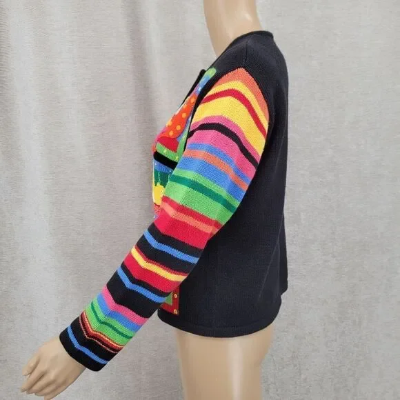 Susan Bristol Colorful Cat Pattern Women's Sweater Cardigan Y2K Patchwork - Picture 8 of 14